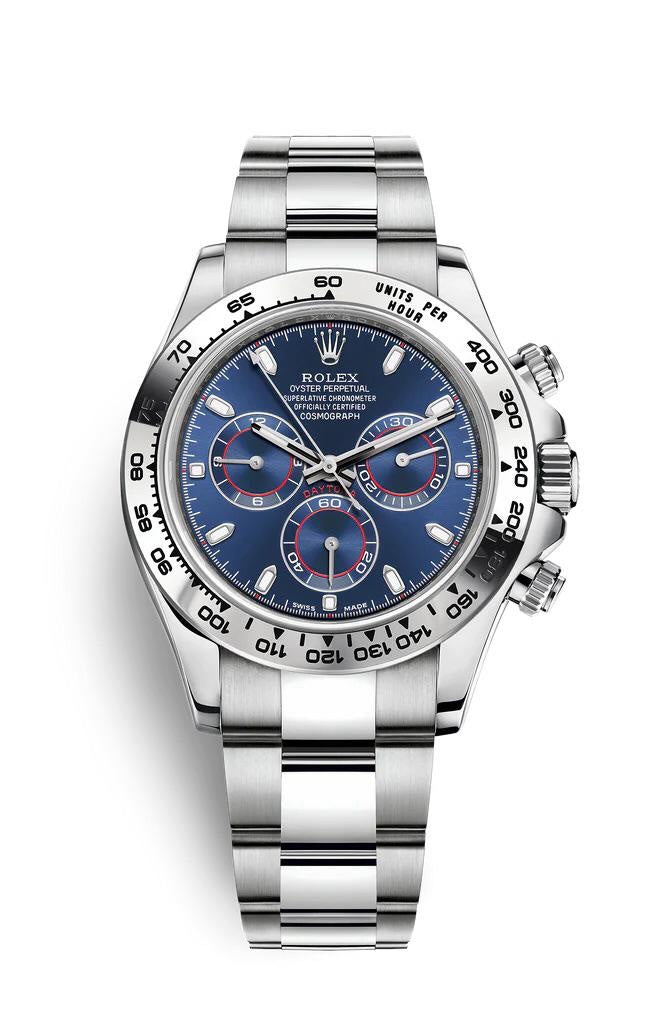 Rolex Cosmograph Daytona Silver Blue Dial Oyster Chain Japanese Automatic Mens Watch