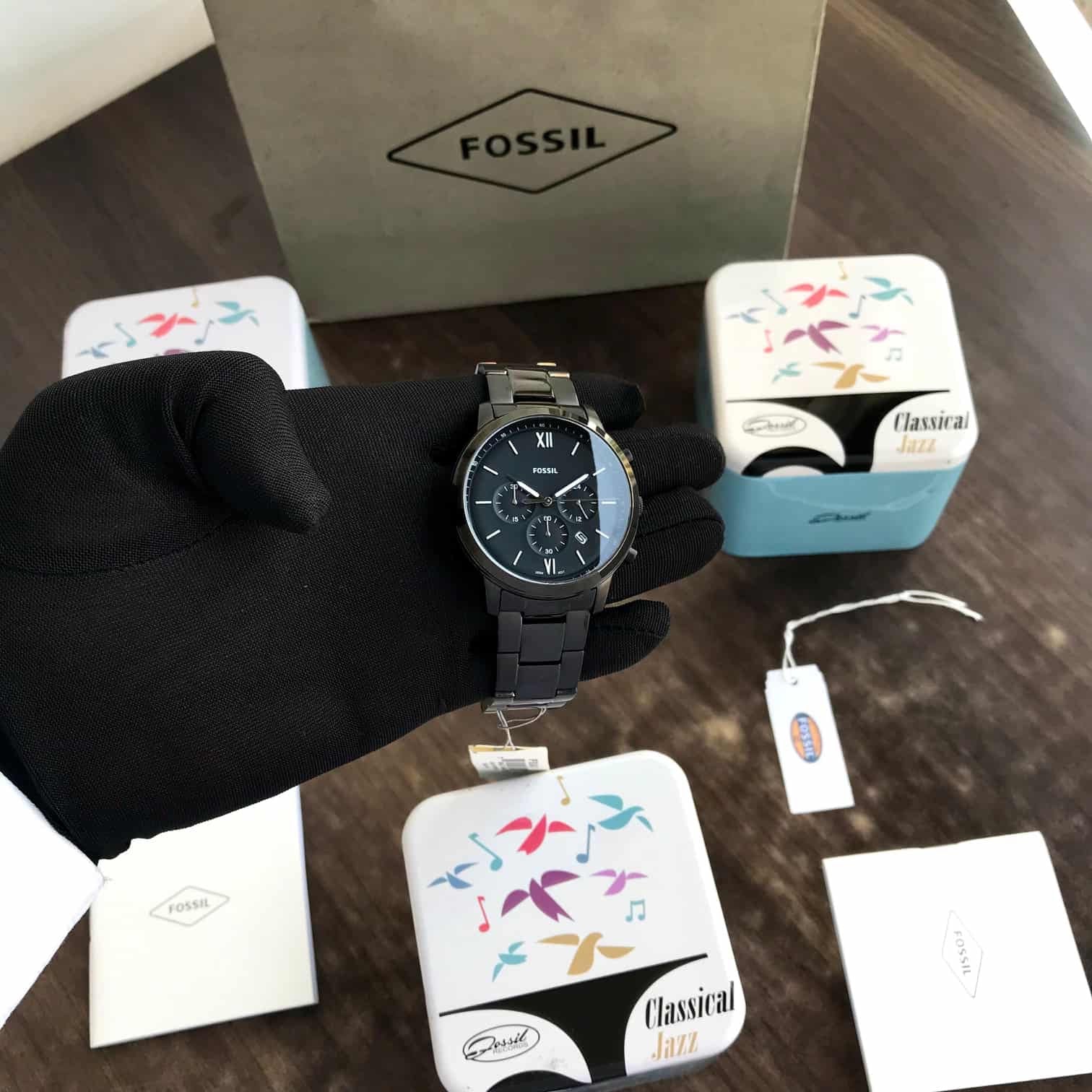 Fossil FS5474 Full Black Dial & Black Chronograph Mens Watch