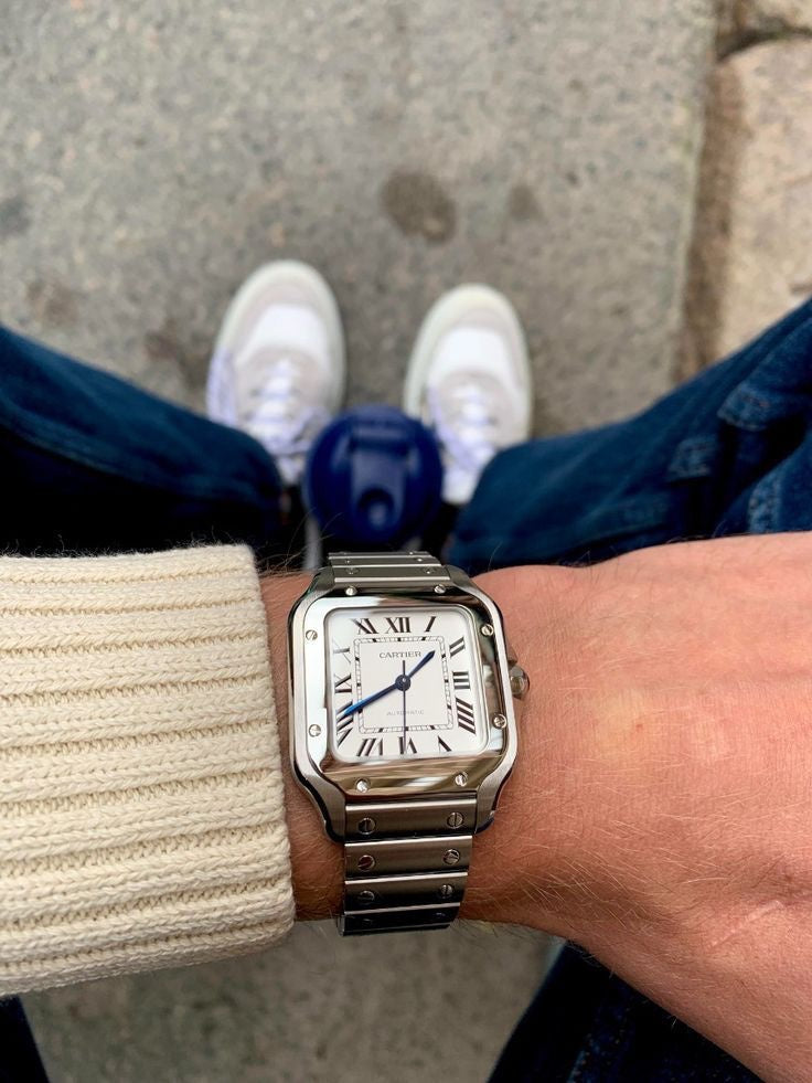Santos De Cartier Large Swiss ETA Movement Automatic Men’s Watch With Interchangeable Metal & Leather Bracelet