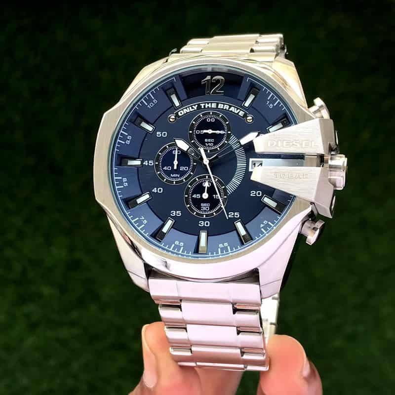 Diesel Mega Chief DZ4417 Silver Blue Chronograph Mens Watch