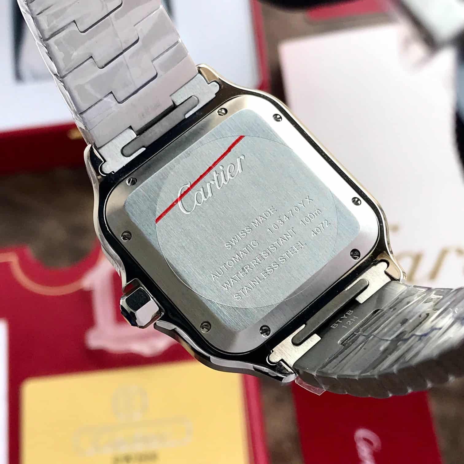 Cartier De Santosh Silver Green Dial Swiss ETA Movement Men’s Watch