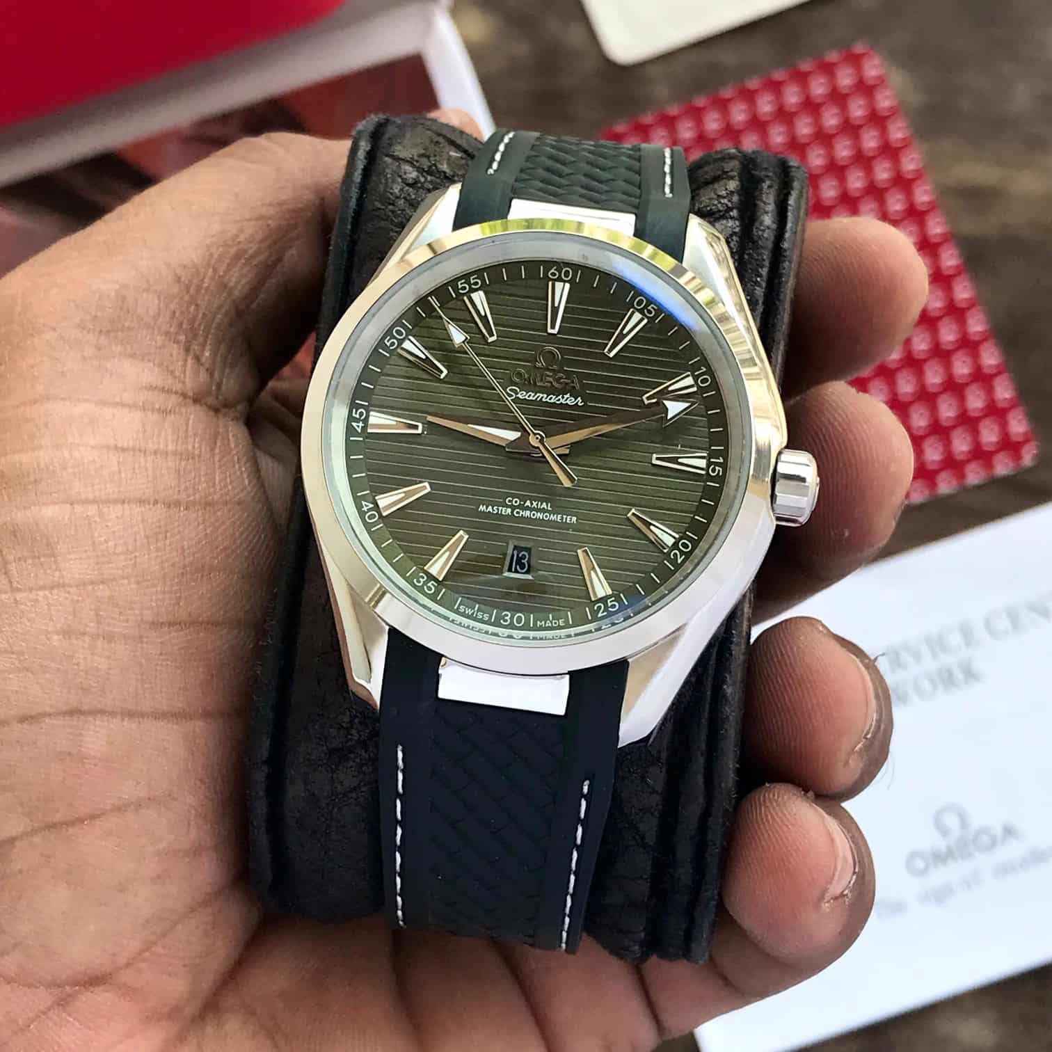 Omega Seamster CoAxial Japanese Automatic Black Fiber Belt & Green Dial Automatic Mens Watch