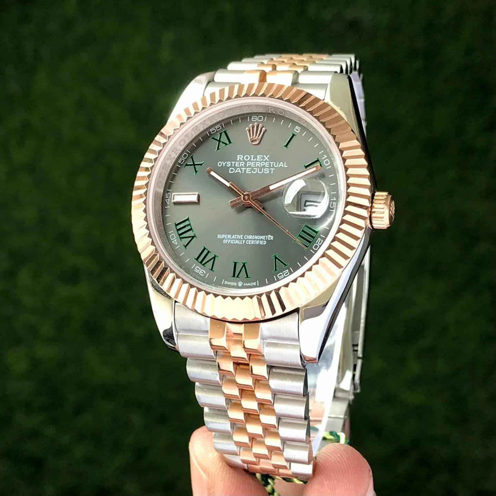Rolex Date Just 41 Two Tone Rosegold Grey Dial Automatic Mens Watch