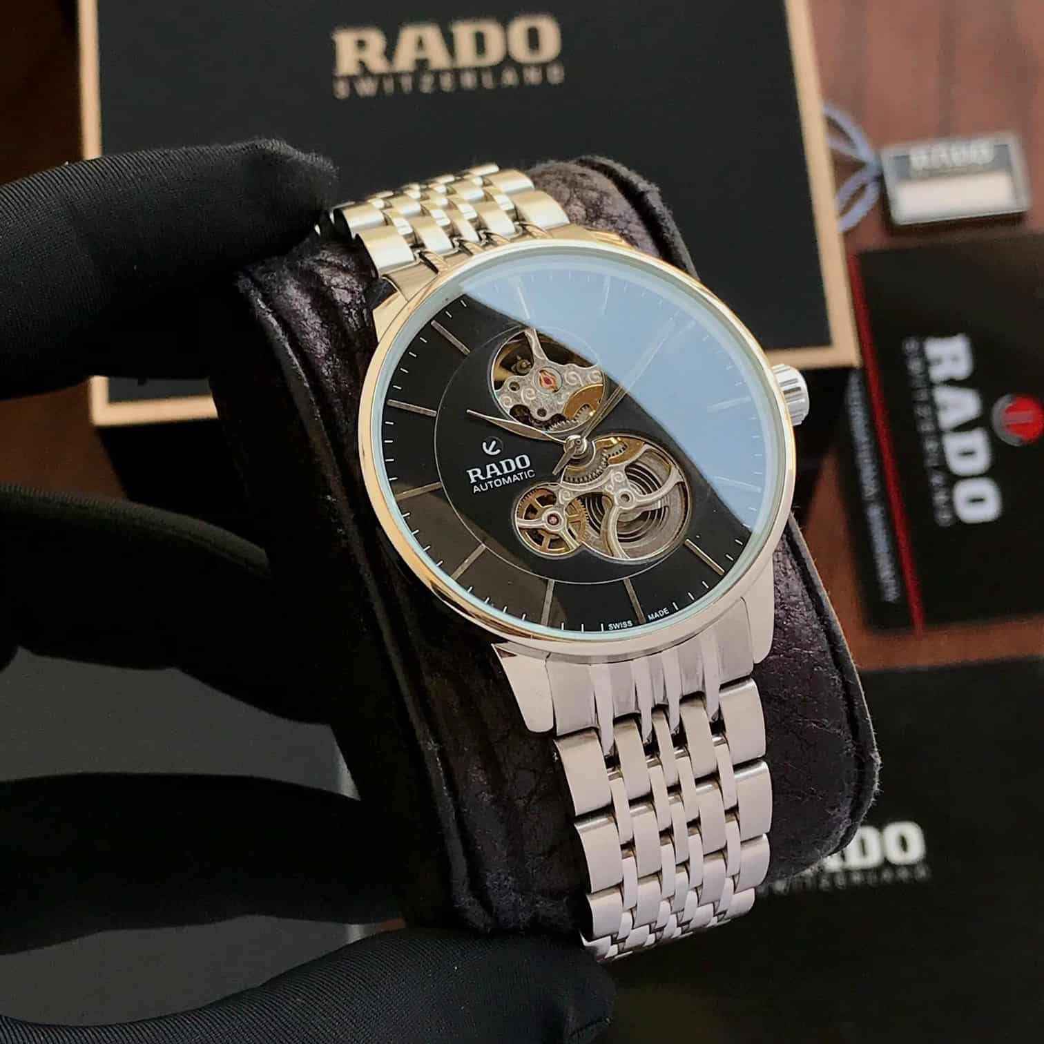 Rado Coupole Classic Open Heart Silver Black Dial Automatic Mens Watch