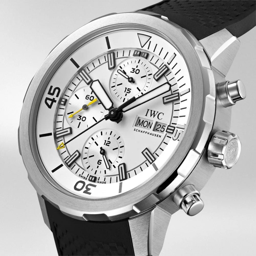 IWC Aquatimer Chronograph’s Day Date White Dial Black Belt Mens Watch