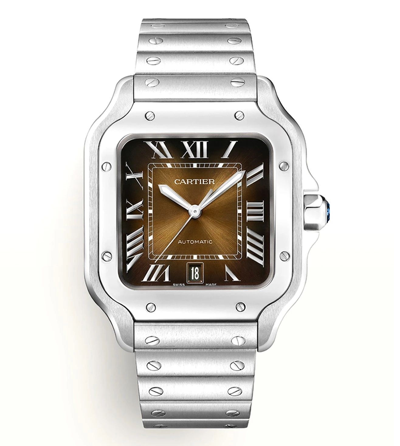 Cartier Santos De Silver Brown Swiss ETA Movement Automatic Men’s Watch