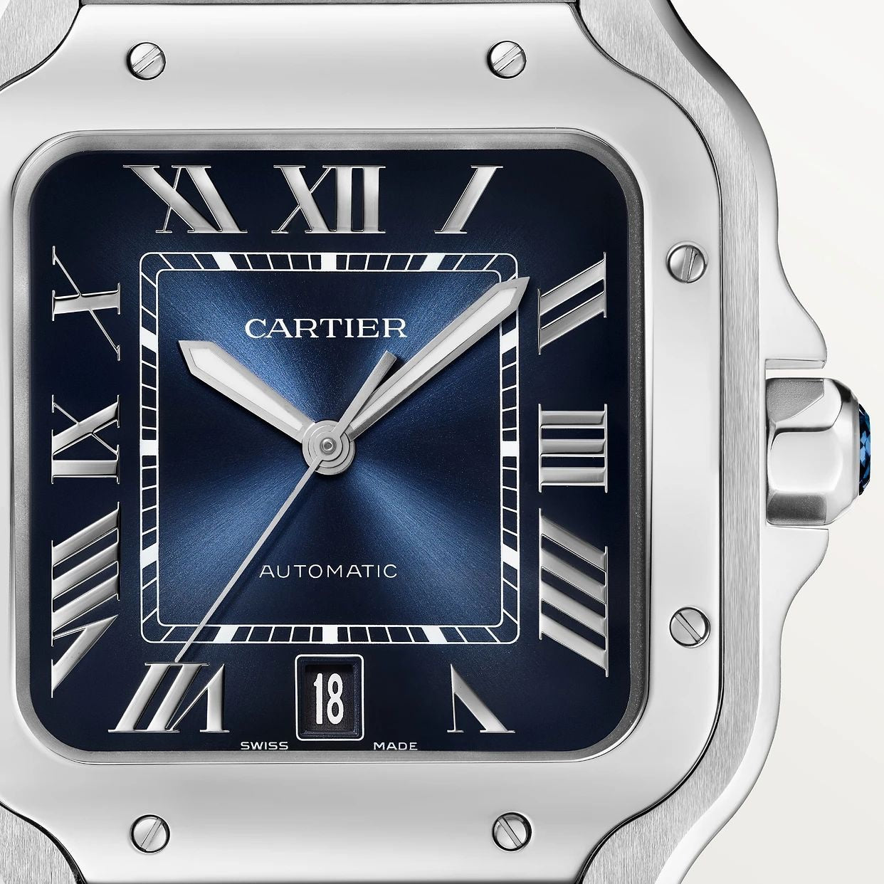 Cartier De Santos Silver Blue Swiss ETA Movement Automatic Men’s Watch