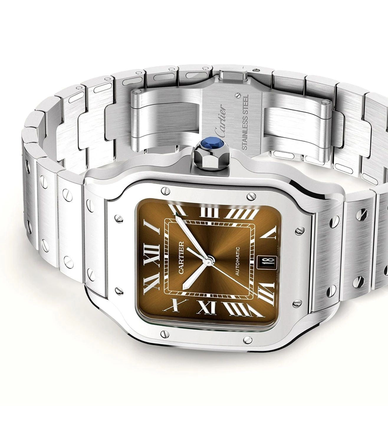 Cartier Santos De Silver Brown Swiss ETA Movement Automatic Men’s Watch