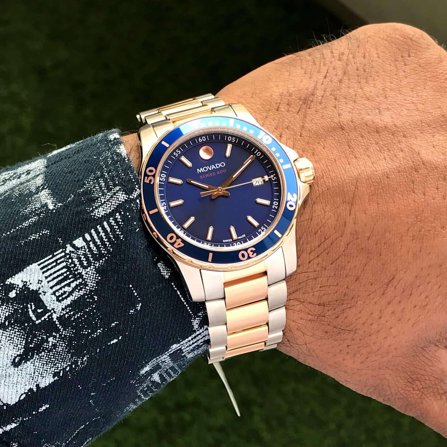 MOVADO Series 800 Two Tone Blue Dial Analog Stainless Steel Mens Watch