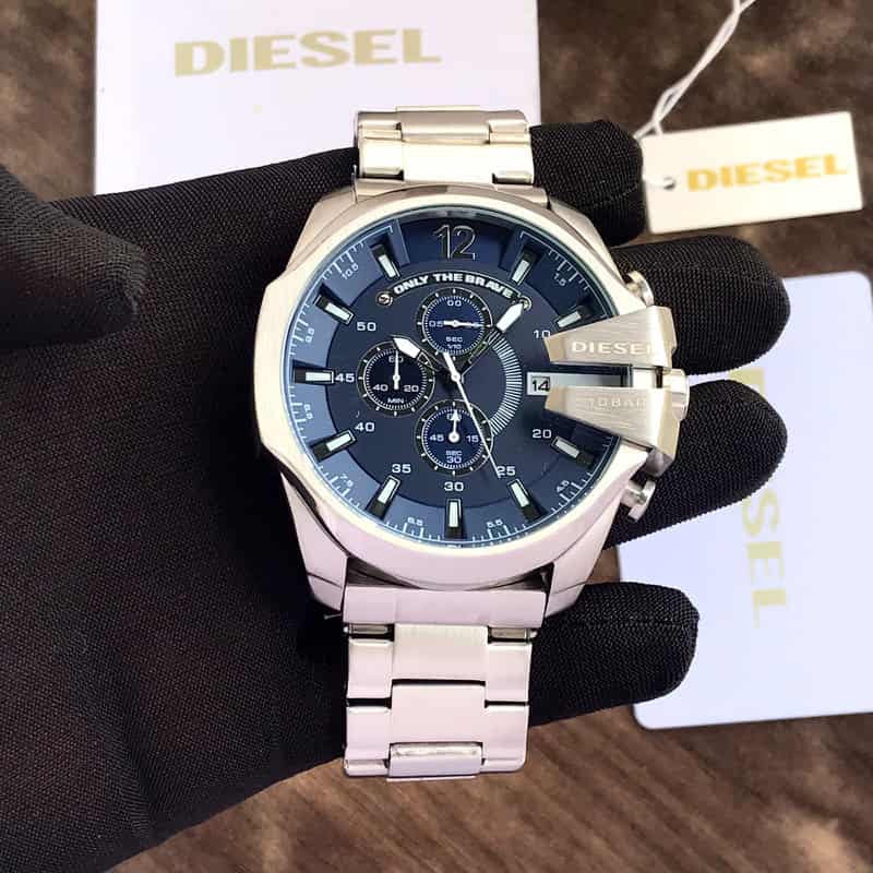 Diesel Mega Chief DZ4417 Silver Blue Chronograph Mens Watch