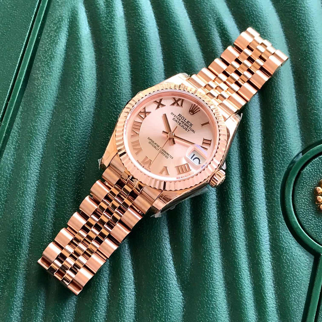 Rolex Date Just 28 Rose Gold Roman Numbers Swiss ETA Automatic Women’s Watch