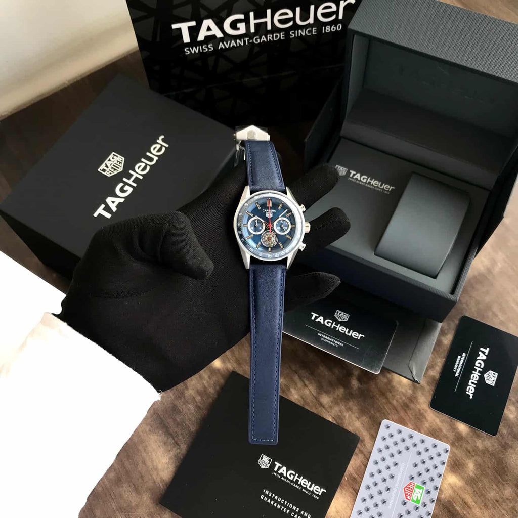 Tag Heuer Carrera Tourbillon 42mm Silver Blue Dial Mens Watch