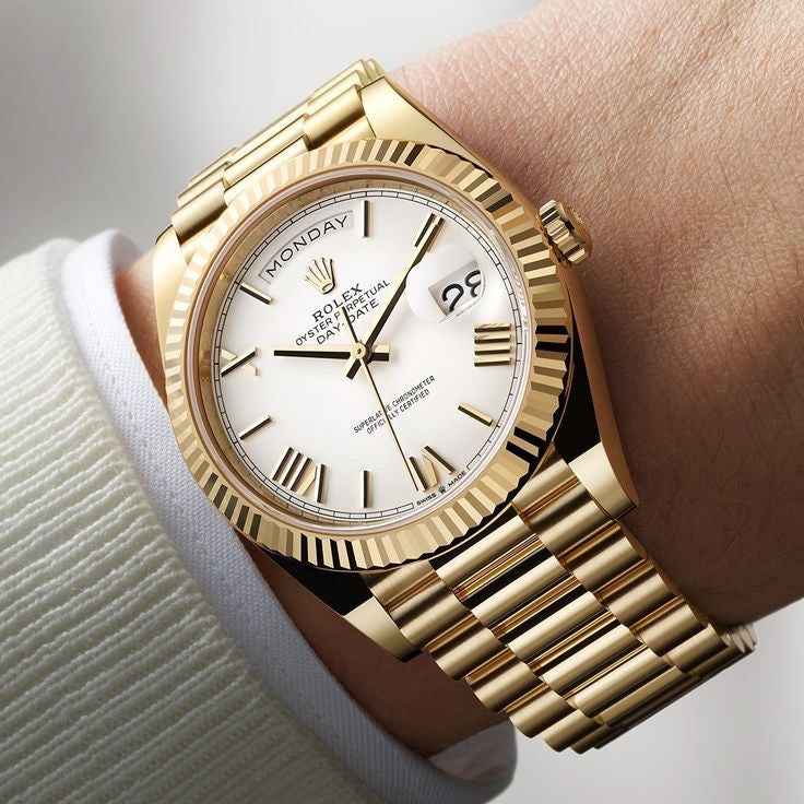 Rolex Day Date 40 Gold Tone White Dial Swiss ETA Automatic Mens Watch
