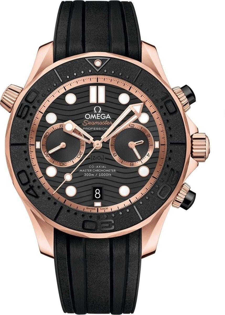 Omega Seamster 300m Co-Axial Chronograph Japanese Black Rubber Strap Mens Watch