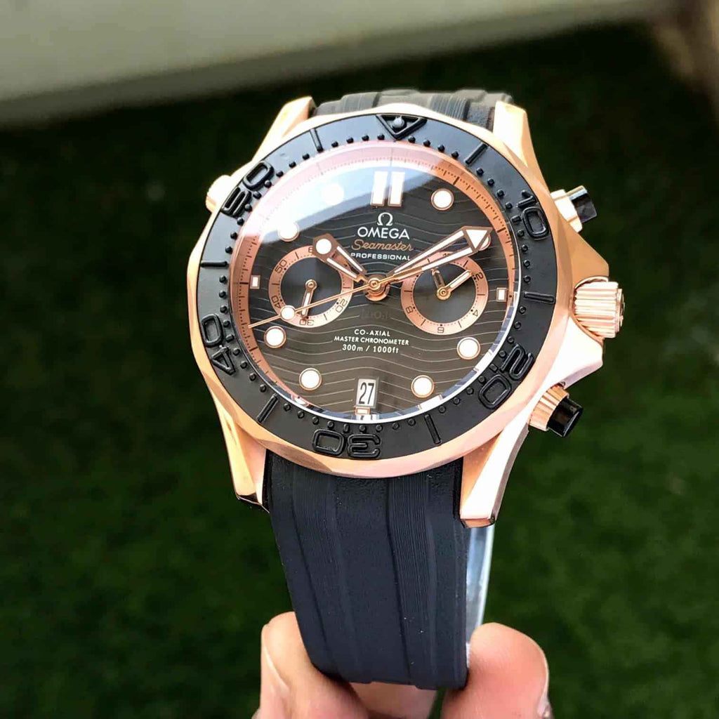 Omega Seamster 300m Co-Axial Chronograph Japanese Black Rubber Strap Mens Watch