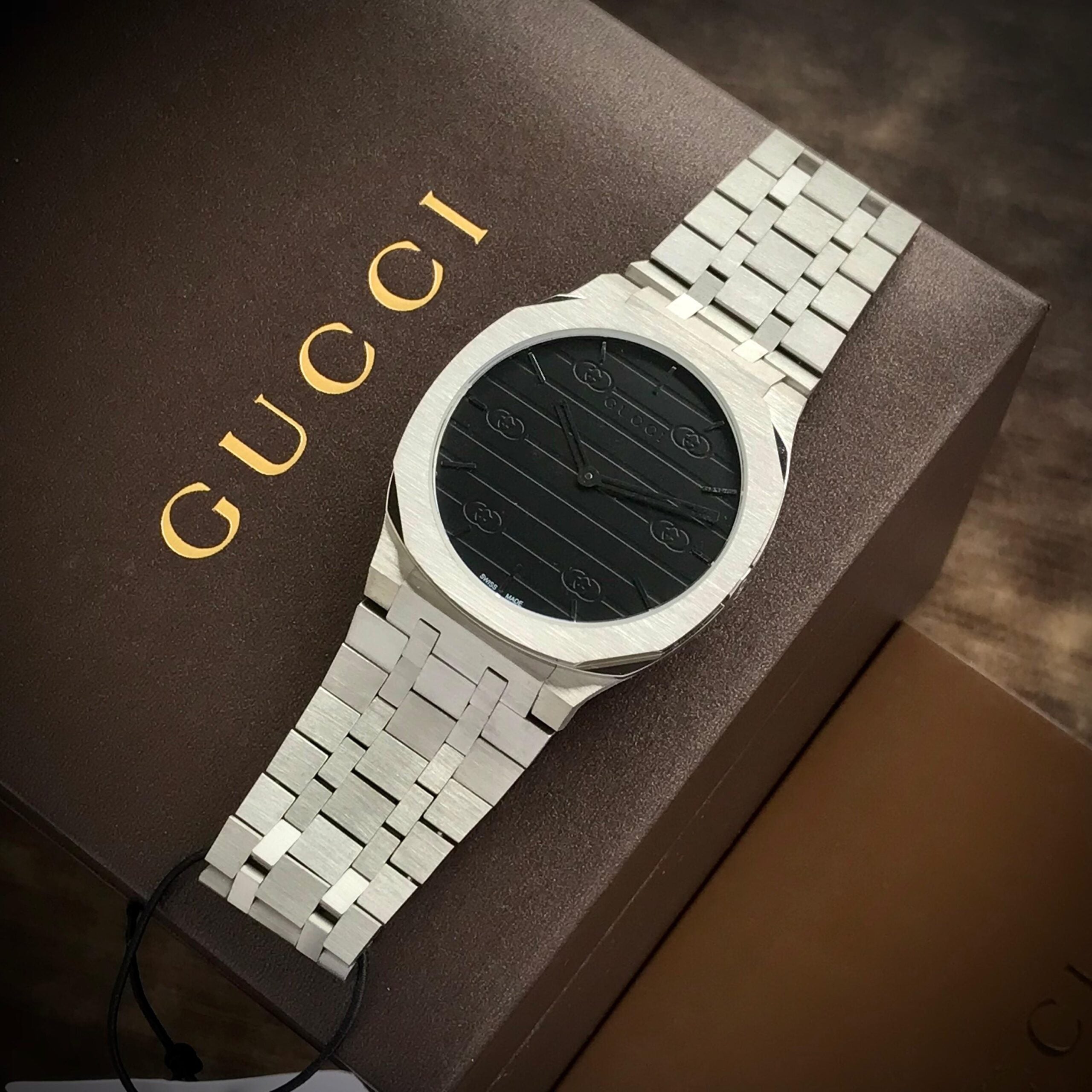 Gucci 25th thin 38mm Stainless Steel Premium Black Dial Mens Watch