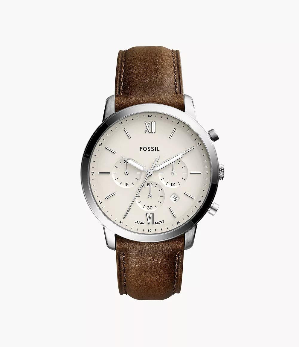 Fossil FS5380 Silver Brown Belt Analogue Mens Watch