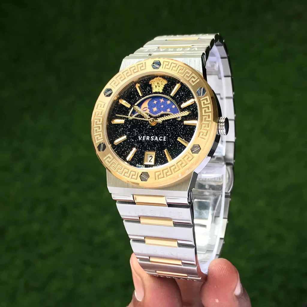 VERSACE VE7G00223 GRECA LOGO Moon Phase Two Tone Analog Womens Watch