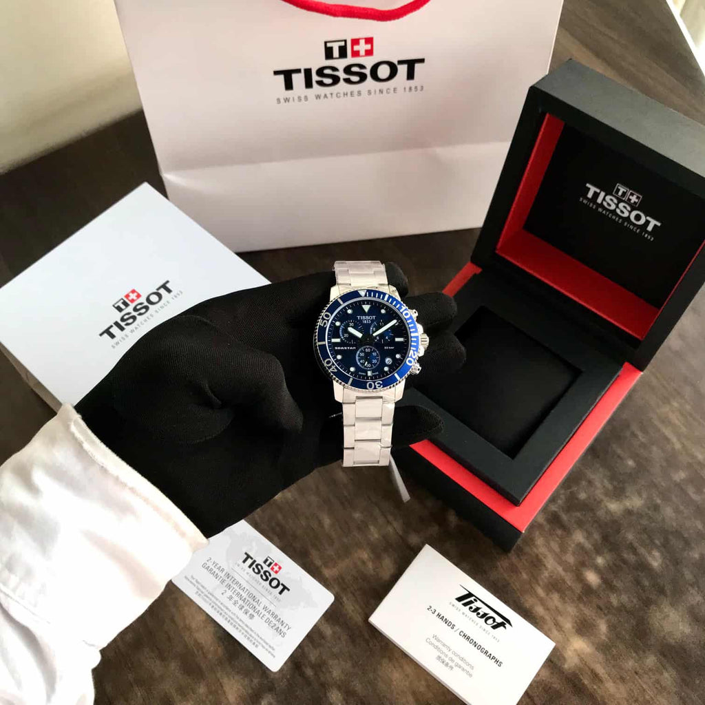 Tissot Seastar 1000 Chronograph’s Silver Blue Dial Authentic Watch For Men’s