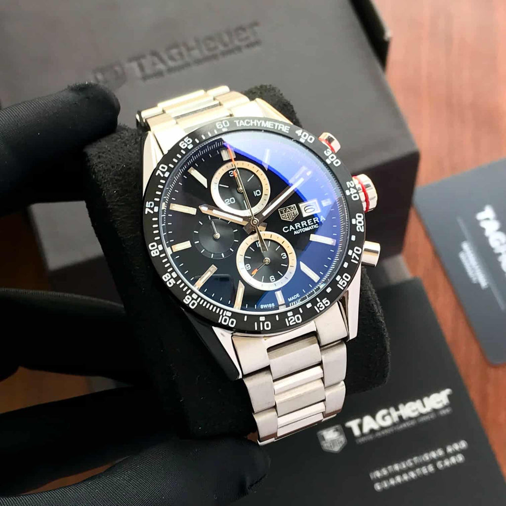 Tag Heuer Calibre 16 Silver Black Dial Japanese Quartz Chronograph’s Mens Watch