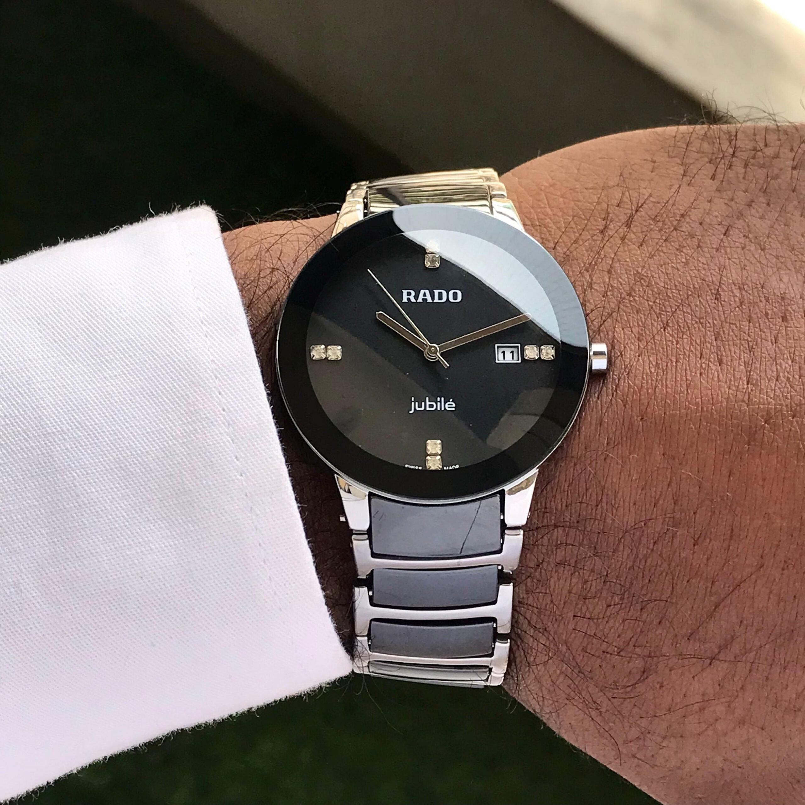 Rado Centrix Silver Black Ceramic Japanese Quartz Mens Watch
