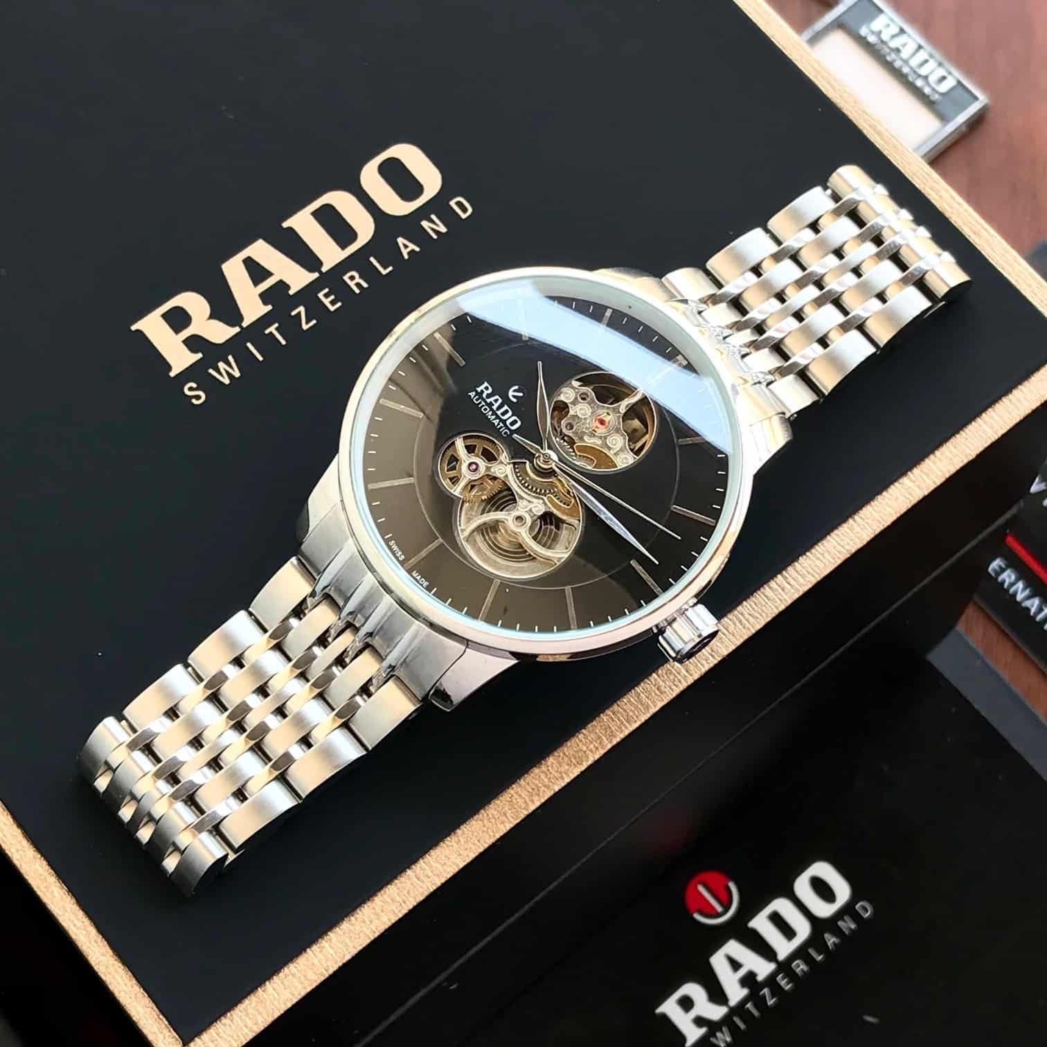 Rado Coupole Classic Open Heart Silver Black Dial Automatic Mens Watch