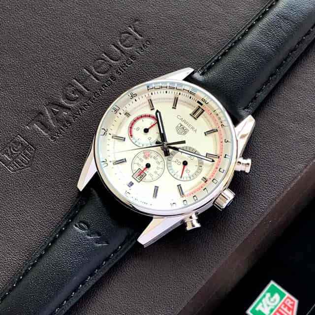 Tag Heuer Carrera Chronosprint X 911 Porsche White Dial Black Belt Japanese Mens Watch