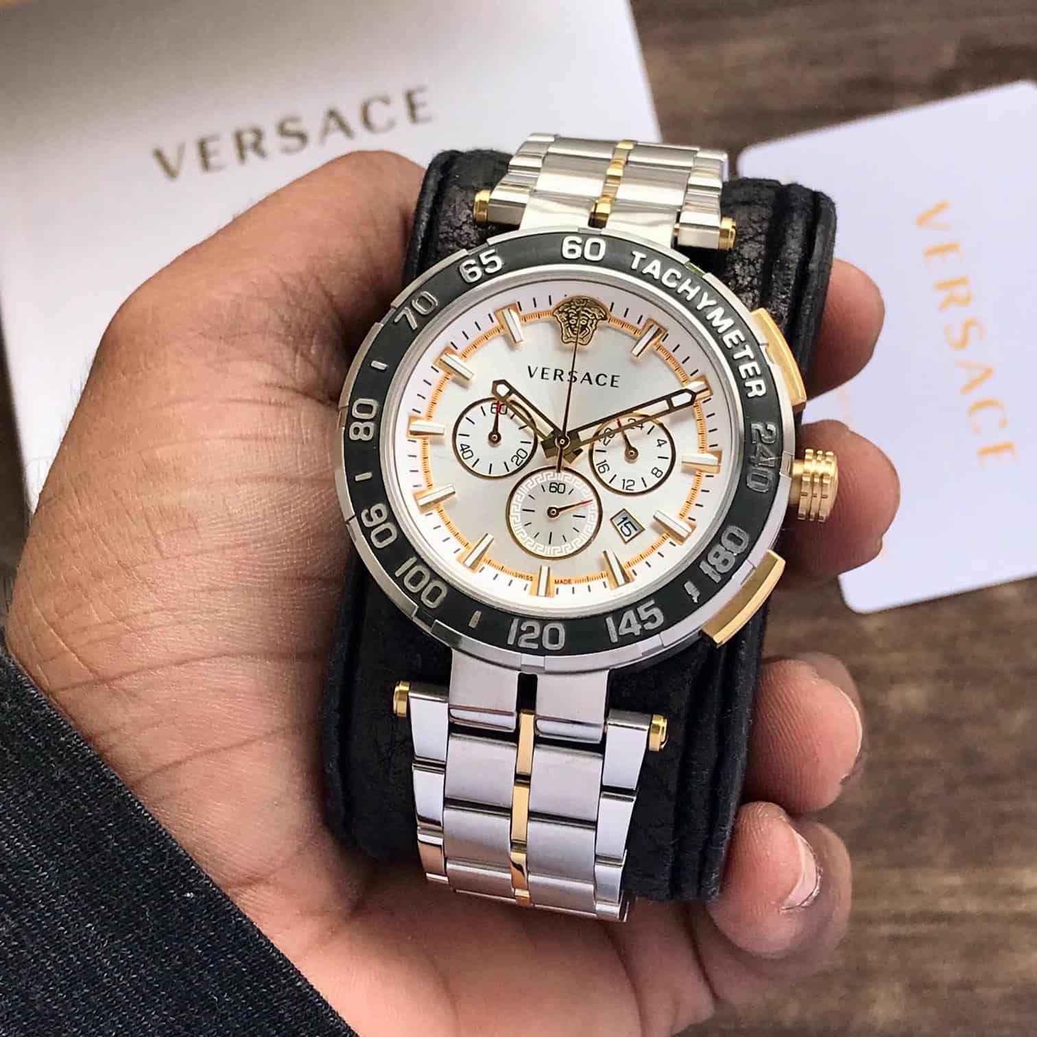 Versace Essential Black Dial VEK400621 Stainless Steel Analogue Watch For Mens