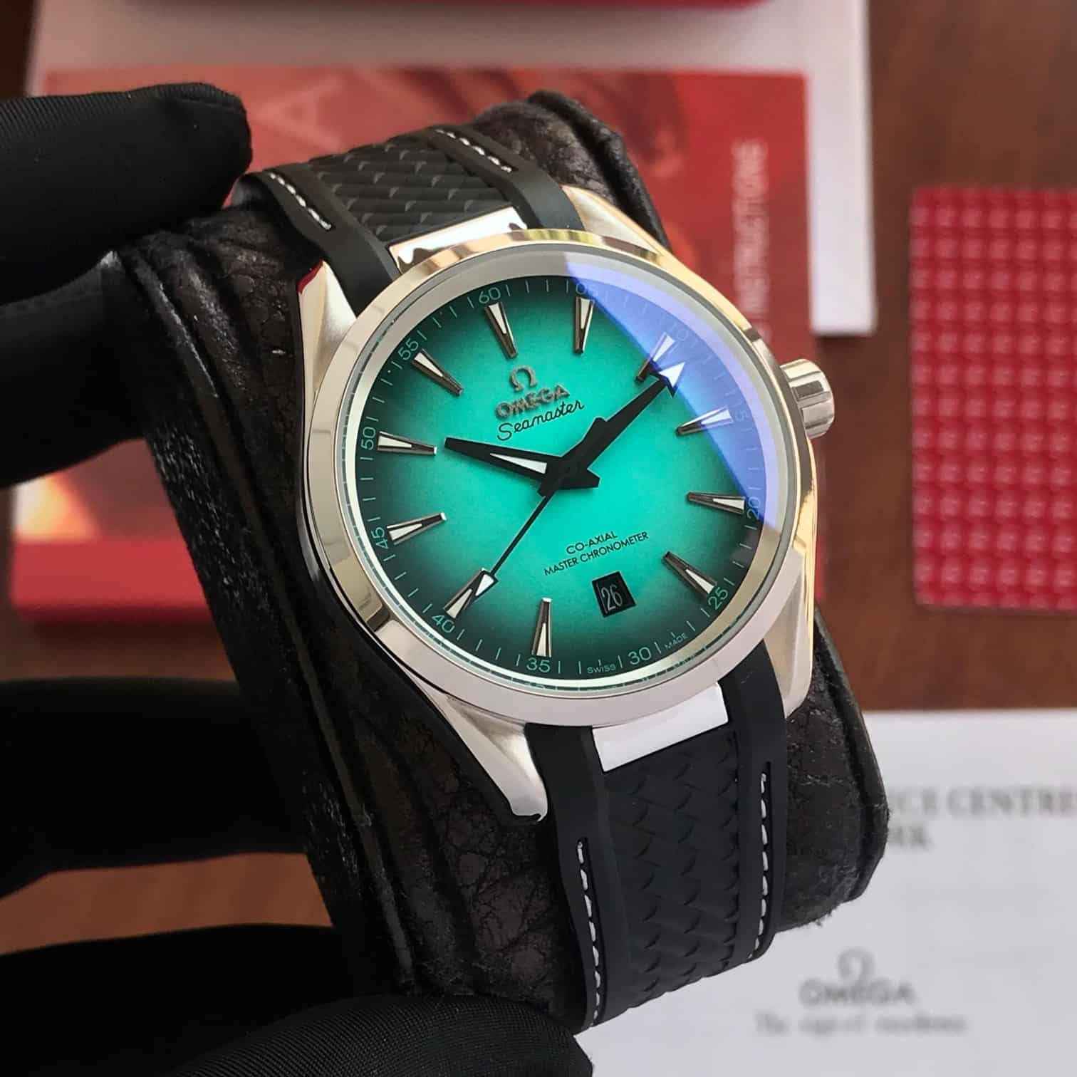 Omega Seamaster Aqua Terra Turquoise Dial Black Rubber Strap Automatic Mens Watch