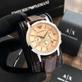 Emporio Armani AR2433 Chronograph Beige & Brown Leather Strap Mens Watch