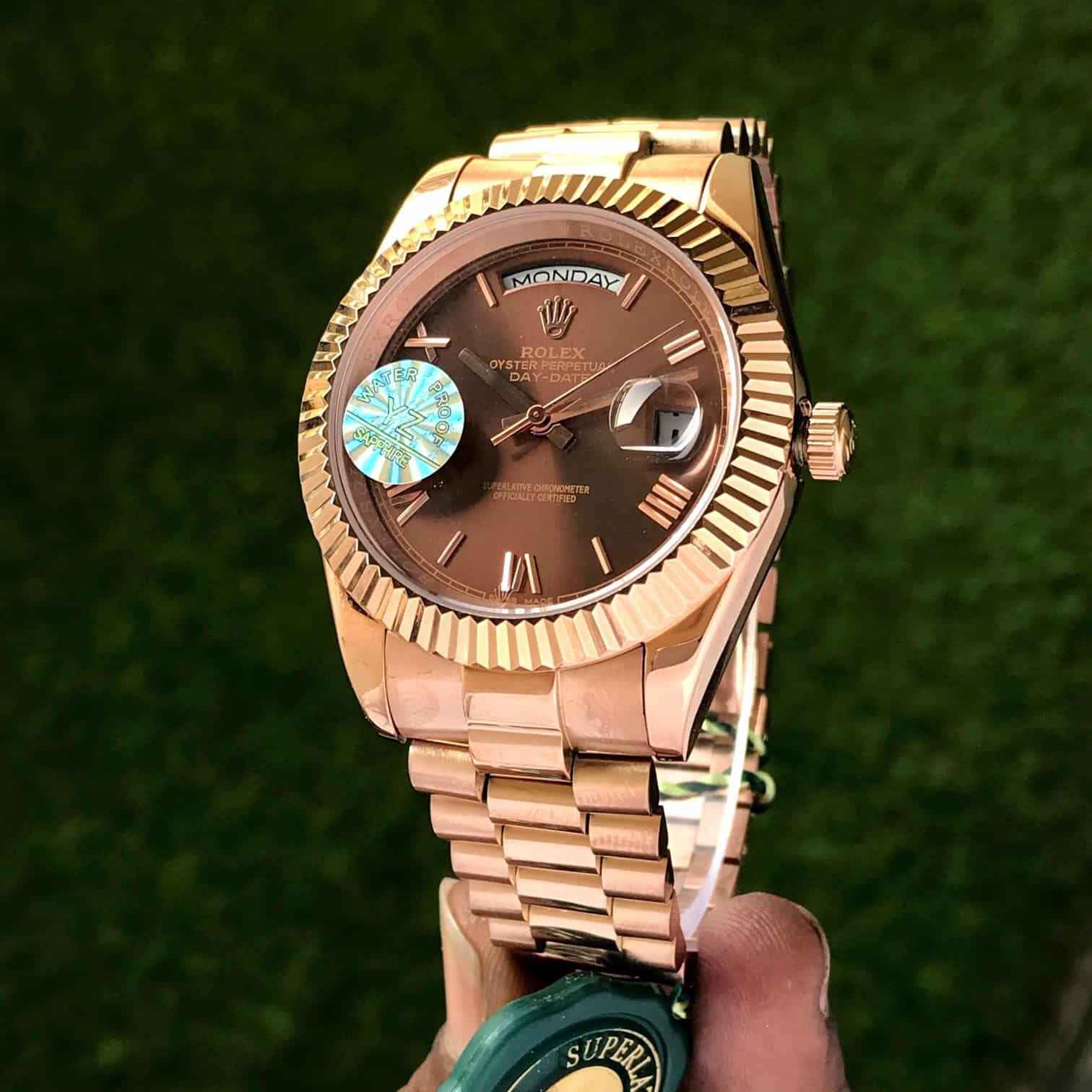 Rolex Day Date 40 Brown Dial Roman Numbers Rosegold Japanese Automatic Mens Watch