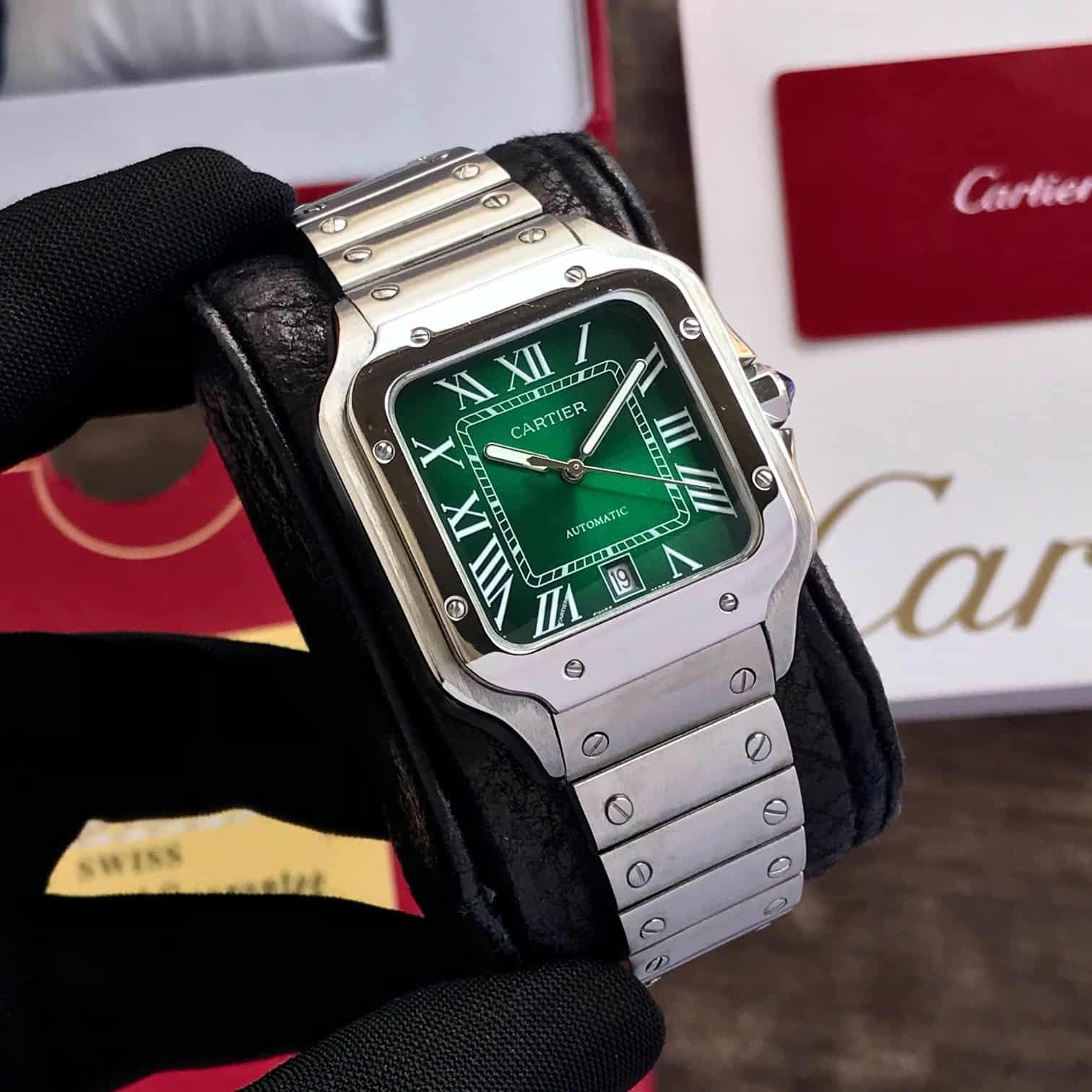 Cartier De Santosh Medium Model Green Dial Stainless Steel Automatic Men’s Watch