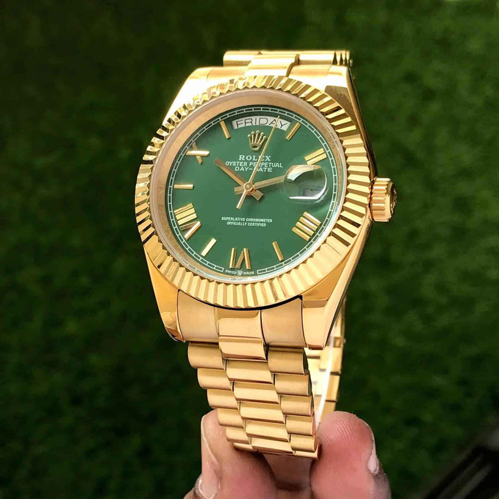 Rolex Day Date Gold Green Dial 40mm Japanese Automatic Mens Watch