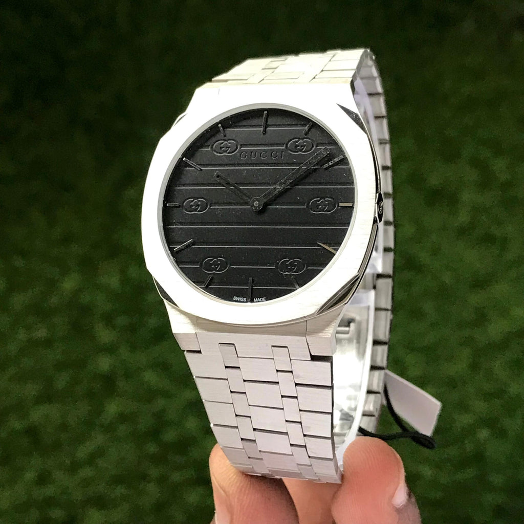 Gucci 25th thin 38mm Stainless Steel Premium Black Dial Mens Watch