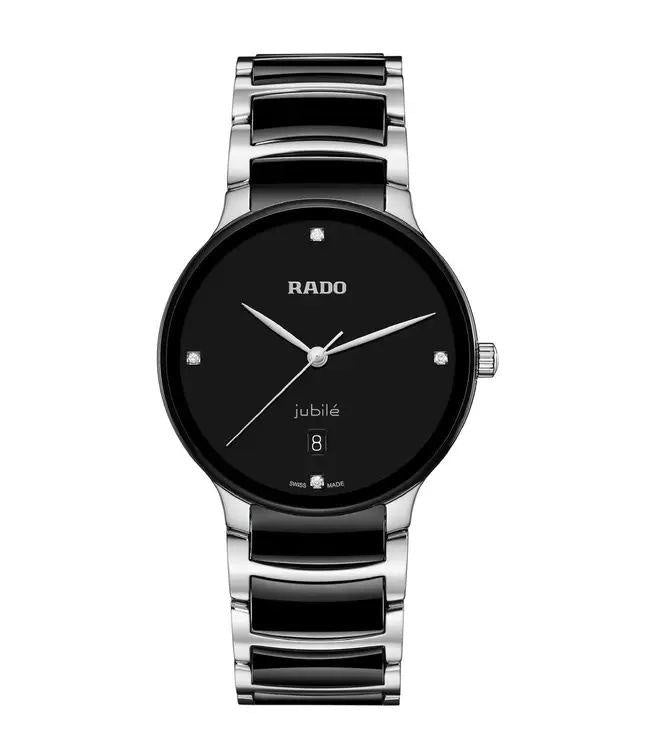 Rado Centrix Silver Black Ceramic Japanese Quartz Mens Watch