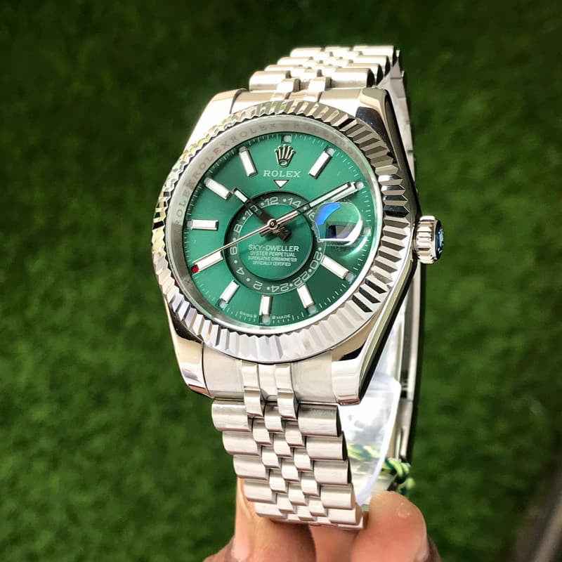 Rolex SkyDweller Stainless Steel Green Dial & Jubli Chain Strap Japanese Automatic Master Quality Men’s Watch