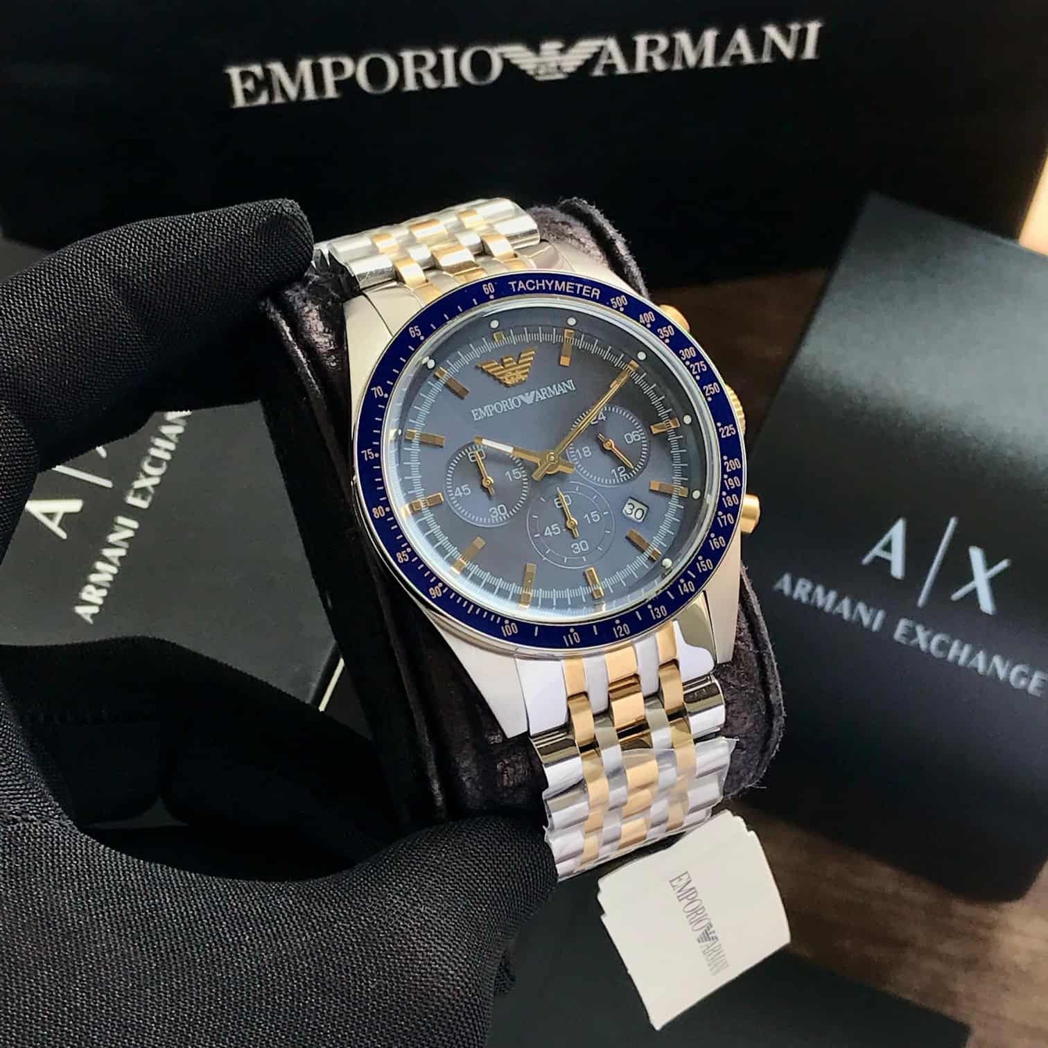 Emporio Armani AR6088 Two Tone Chronograph Mens Watch