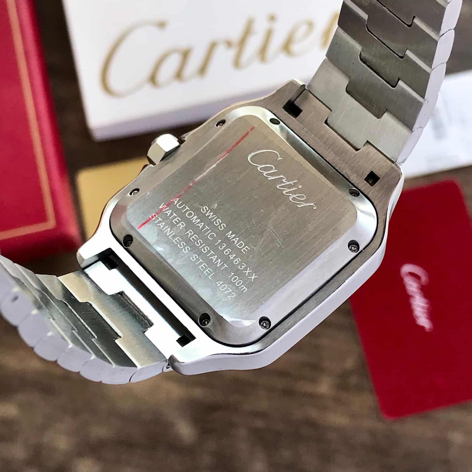 Cartier De Santos Stainless Steel Grey Dial Dual Time Premium Automatic Men’s Watch