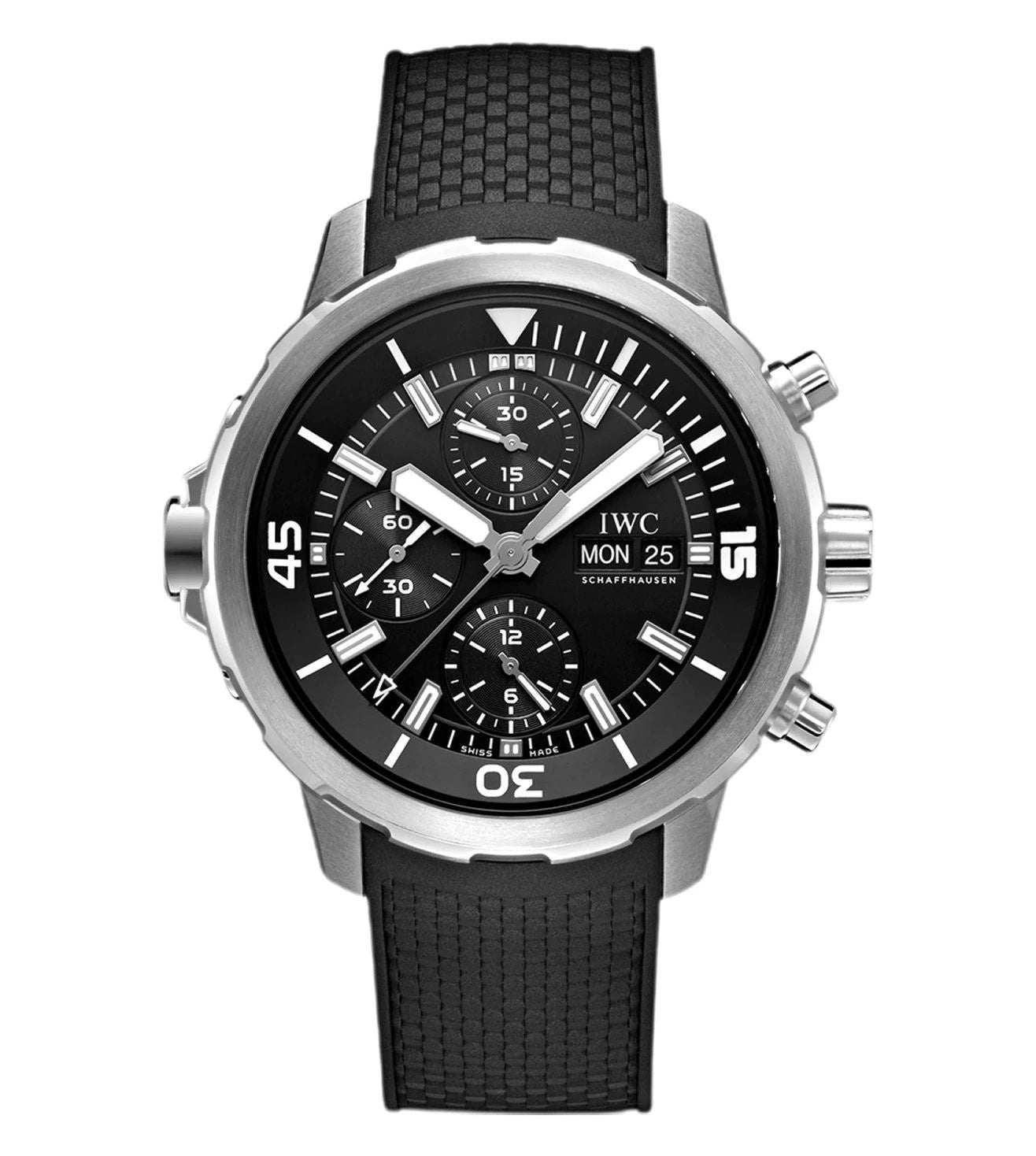 IWC Aquatimer Chronograph’s Day Date Black Dial Black Belt Men’s Watch