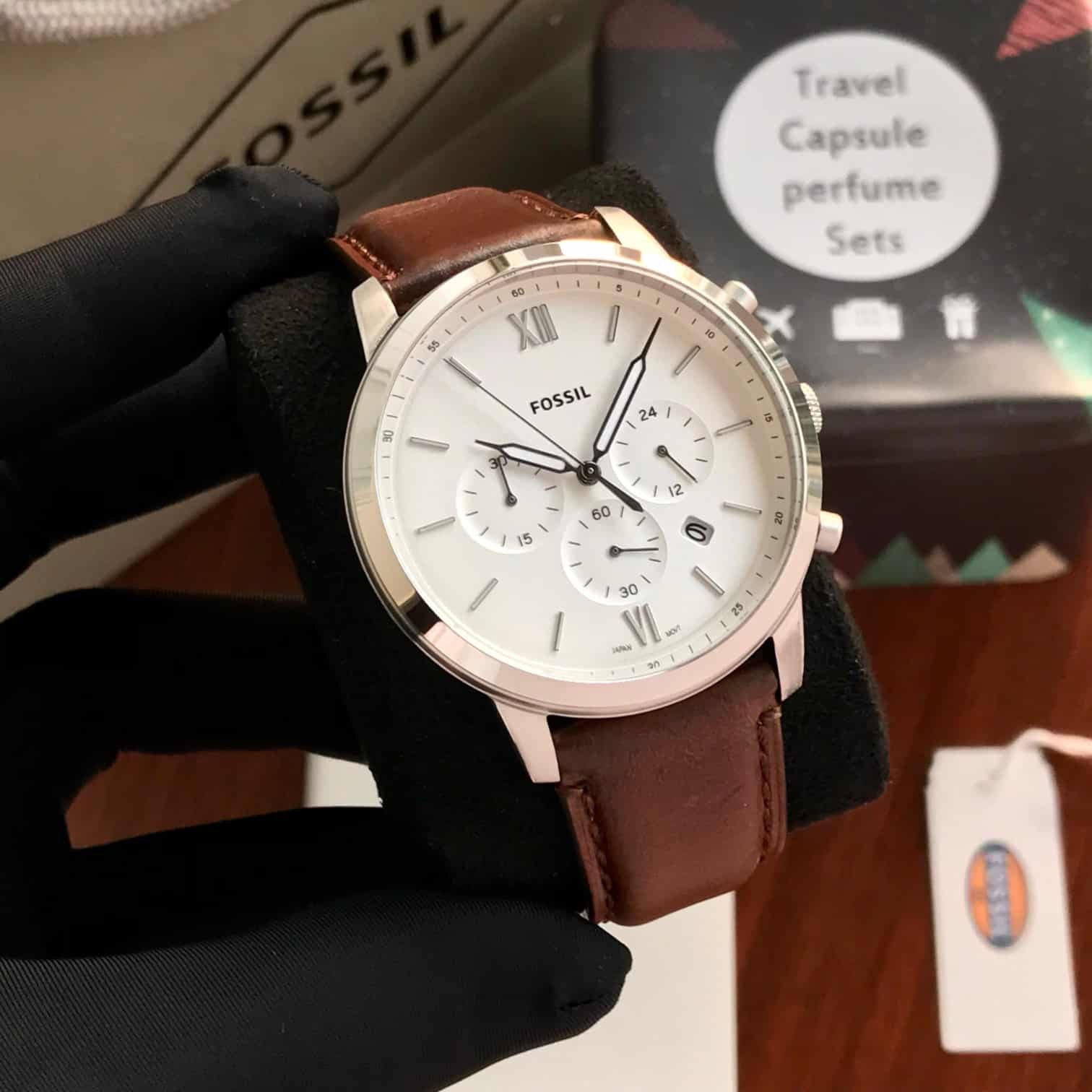 Fossil FS5380 Silver Brown Belt Analogue Mens Watch
