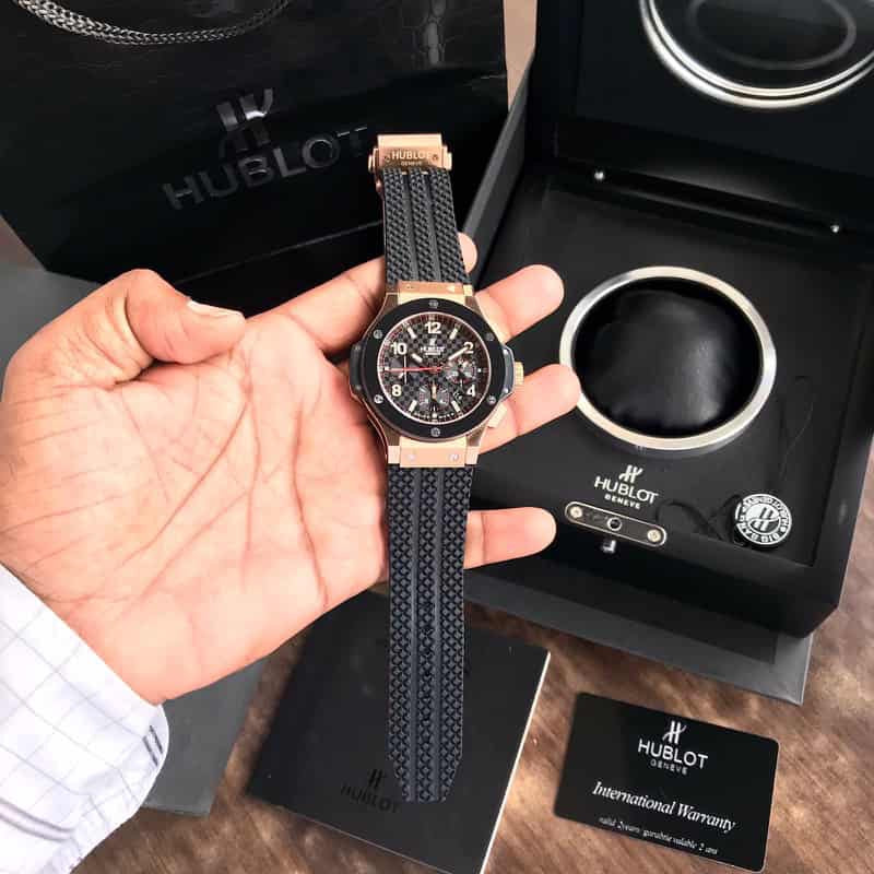 Hublot Big Bang Rosegold Black Swiss ETA Automatic Mens Watch