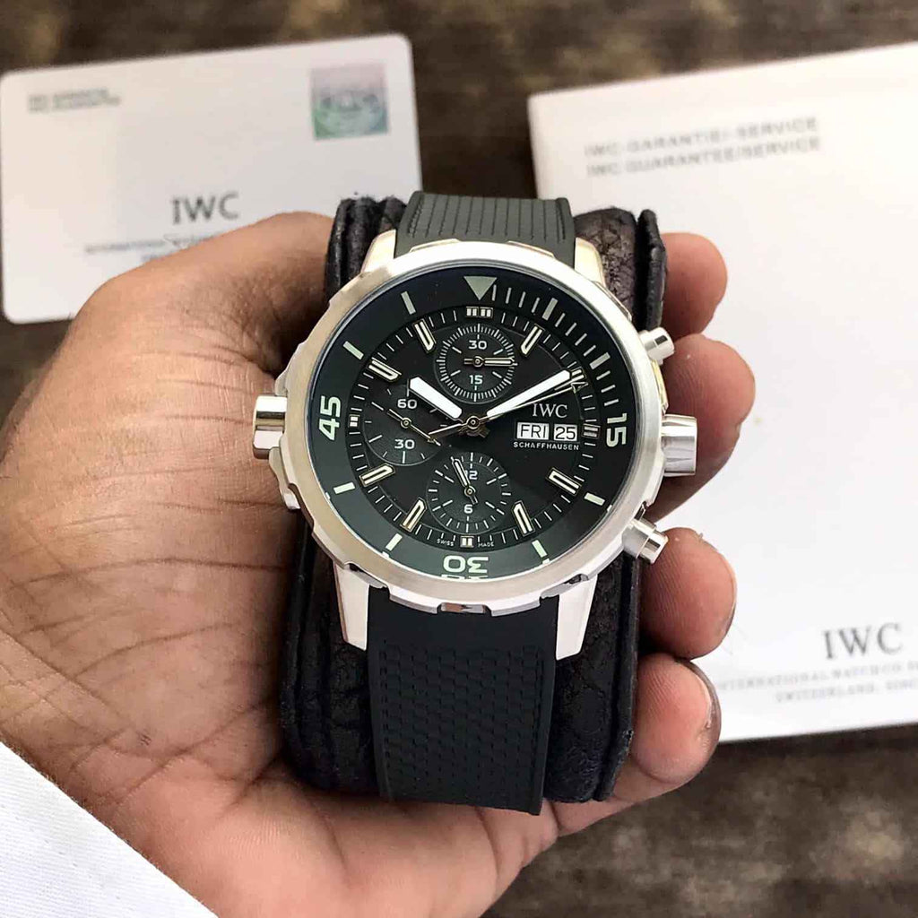 IWC Aquatimer Chronograph’s Day Date Black Dial Black Belt Men’s Watch