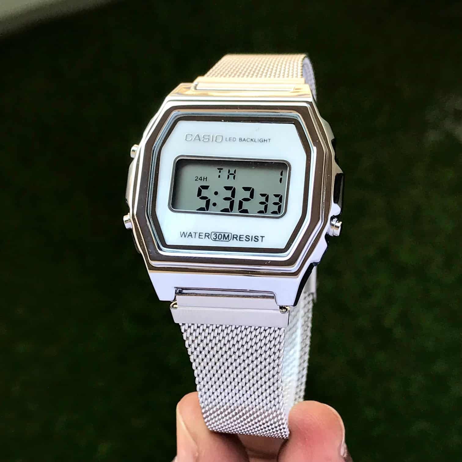 Casio Vintage Silver White Dial A700WM-7ADF Digital Dial Stainless Steel Mesh Band