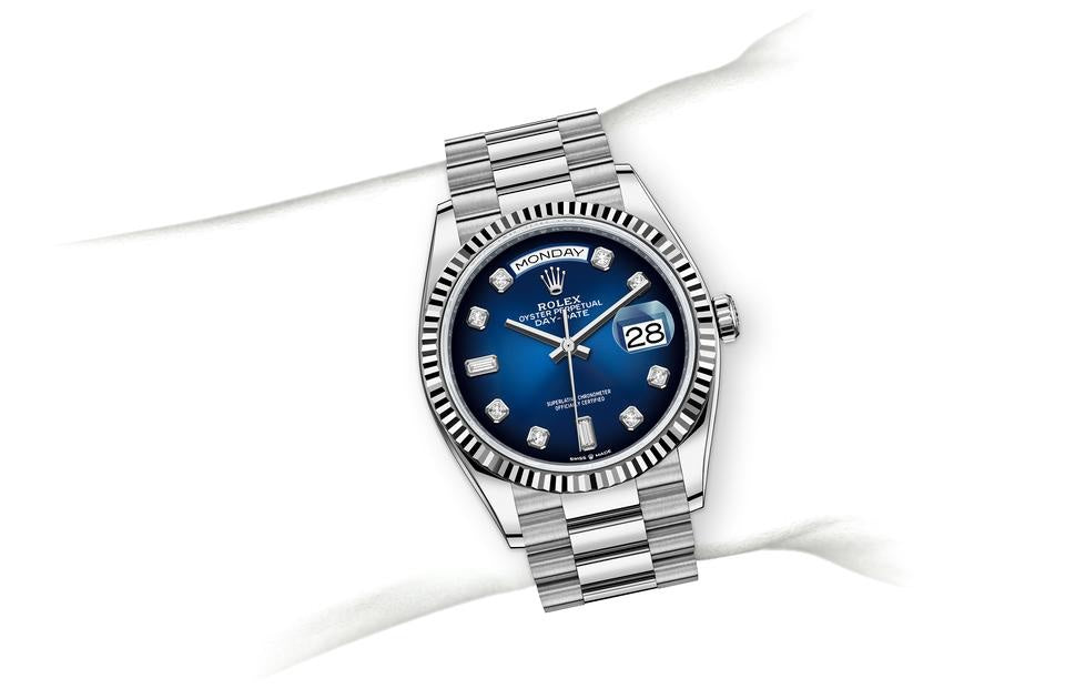 Rolex Day Date 36mm Silver Blue Swiss ETA Watch