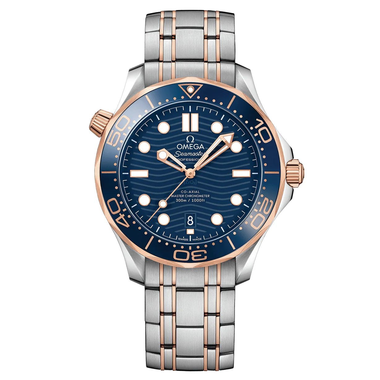 Omega Seamaster Two Tone Blue Dial With Extra Swiss ETA Belt Automatic Mens Watch