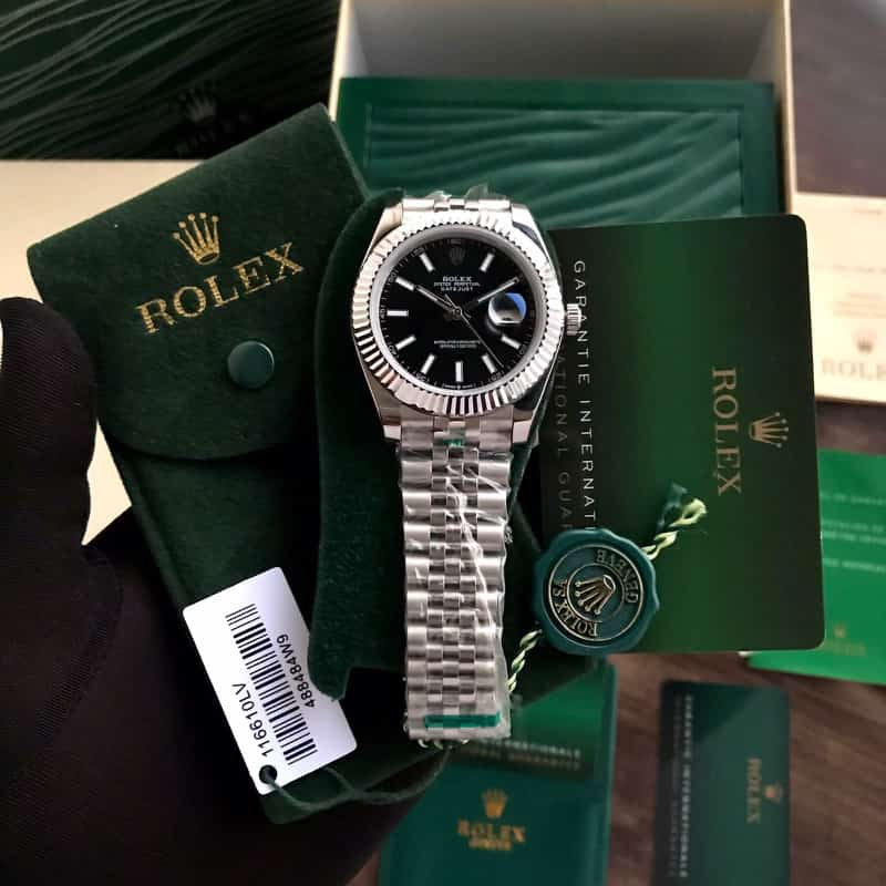 Rolex Datejust 41 Silver & Steel Fluted Jubilee Black Dial Swiss Semi ETA 3235 Movement