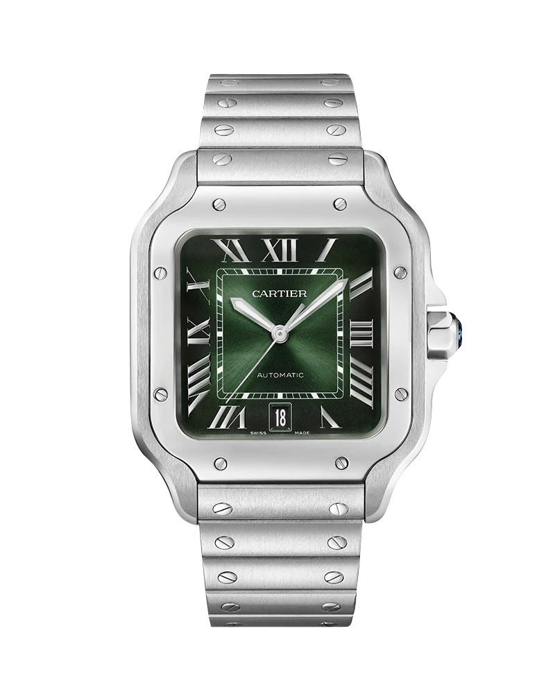 Cartier De Santosh Silver Green Dial Swiss ETA Movement Men’s Watch