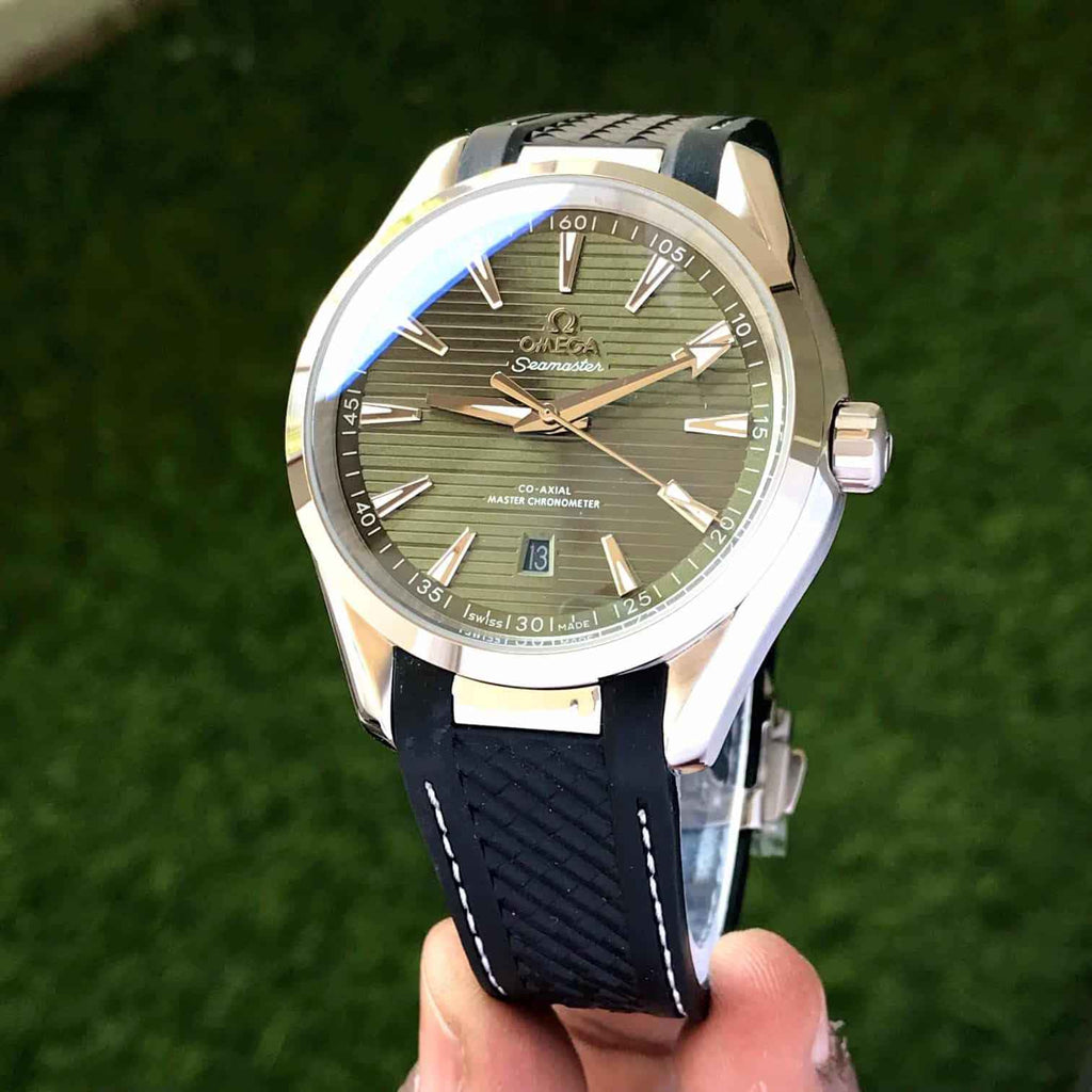 Omega Seamster CoAxial Japanese Automatic Black Fiber Belt & Green Dial Automatic Mens Watch