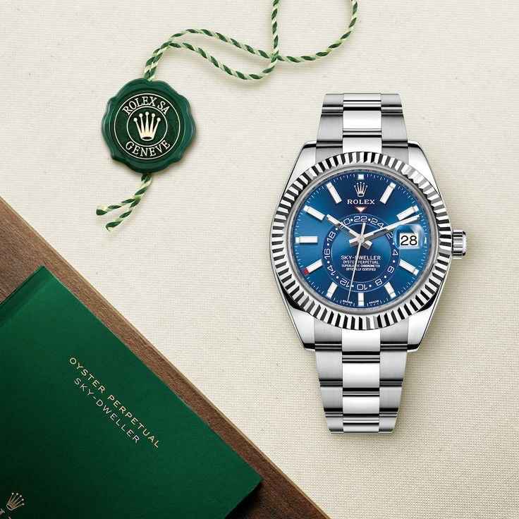Rolex SkyDweller Silver Blue Dial Oyster Chain Belt Automatic Men’s Watch