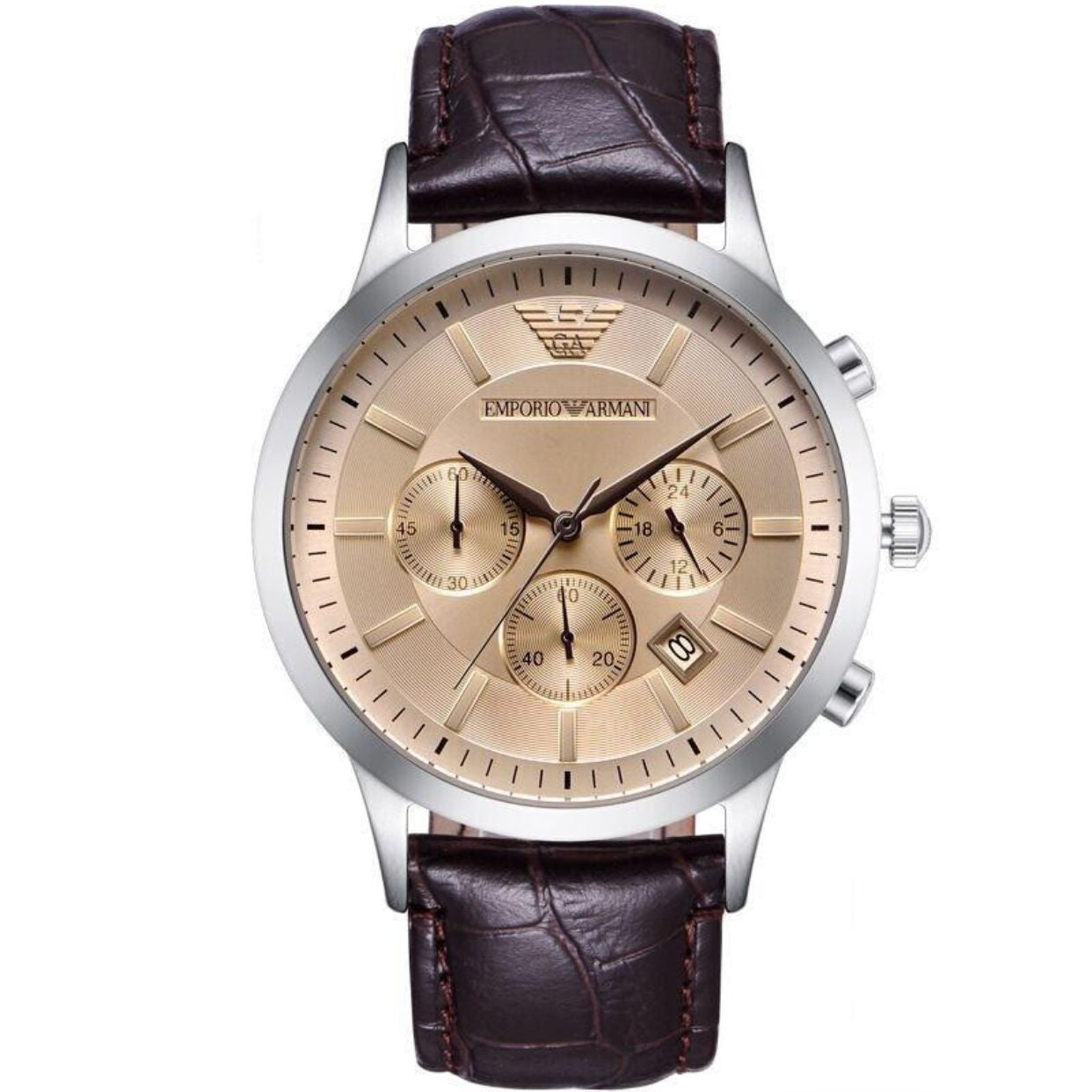Emporio Armani AR2433 Chronograph Beige & Brown Leather Strap Mens Watch